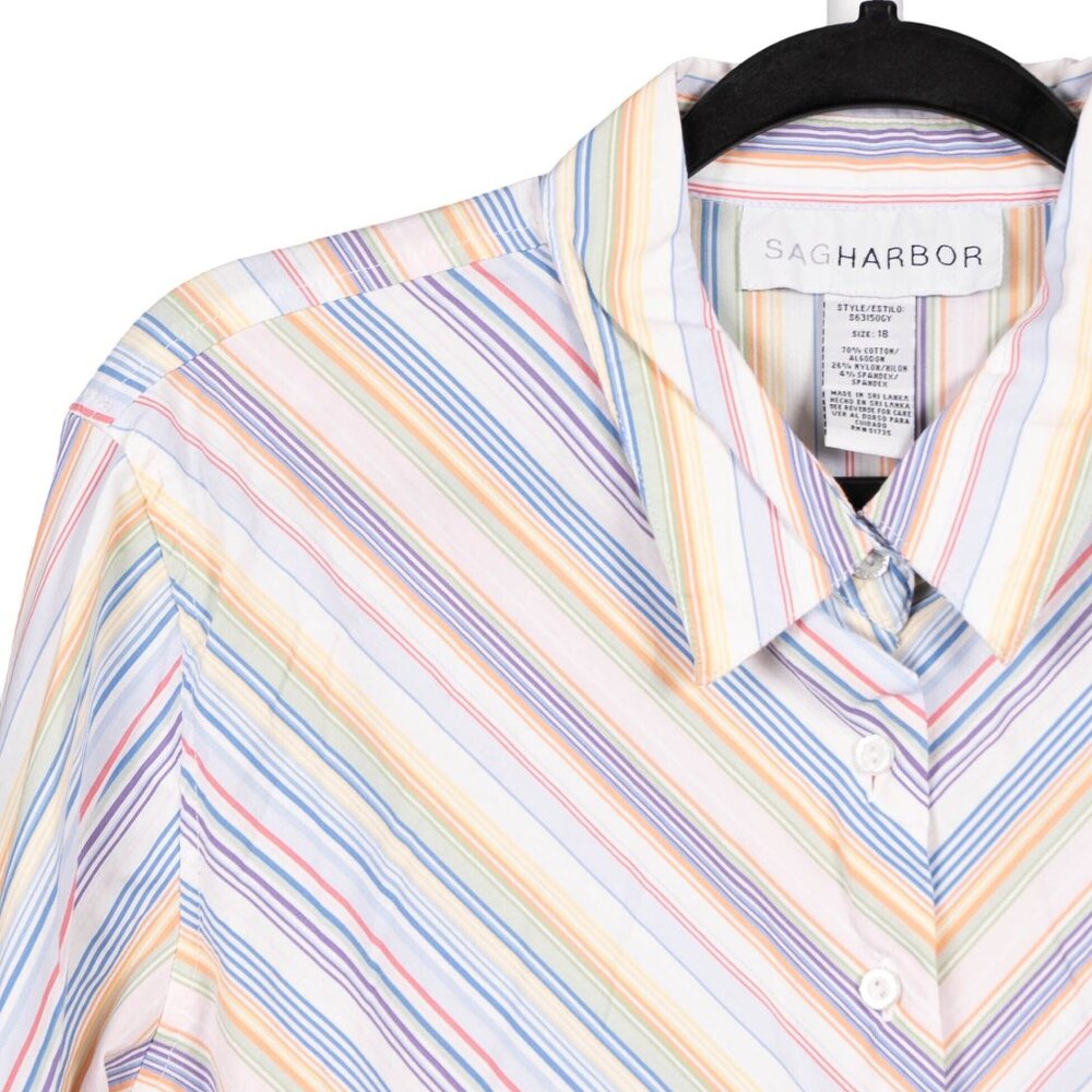 Sag Harbor Chevron Striped Button Up Shirt 18 Women White MultiColor Long Sleeve - Picture 2 of 5